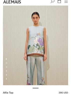 Alemais Light Blue Floral Wide-Leg Pants